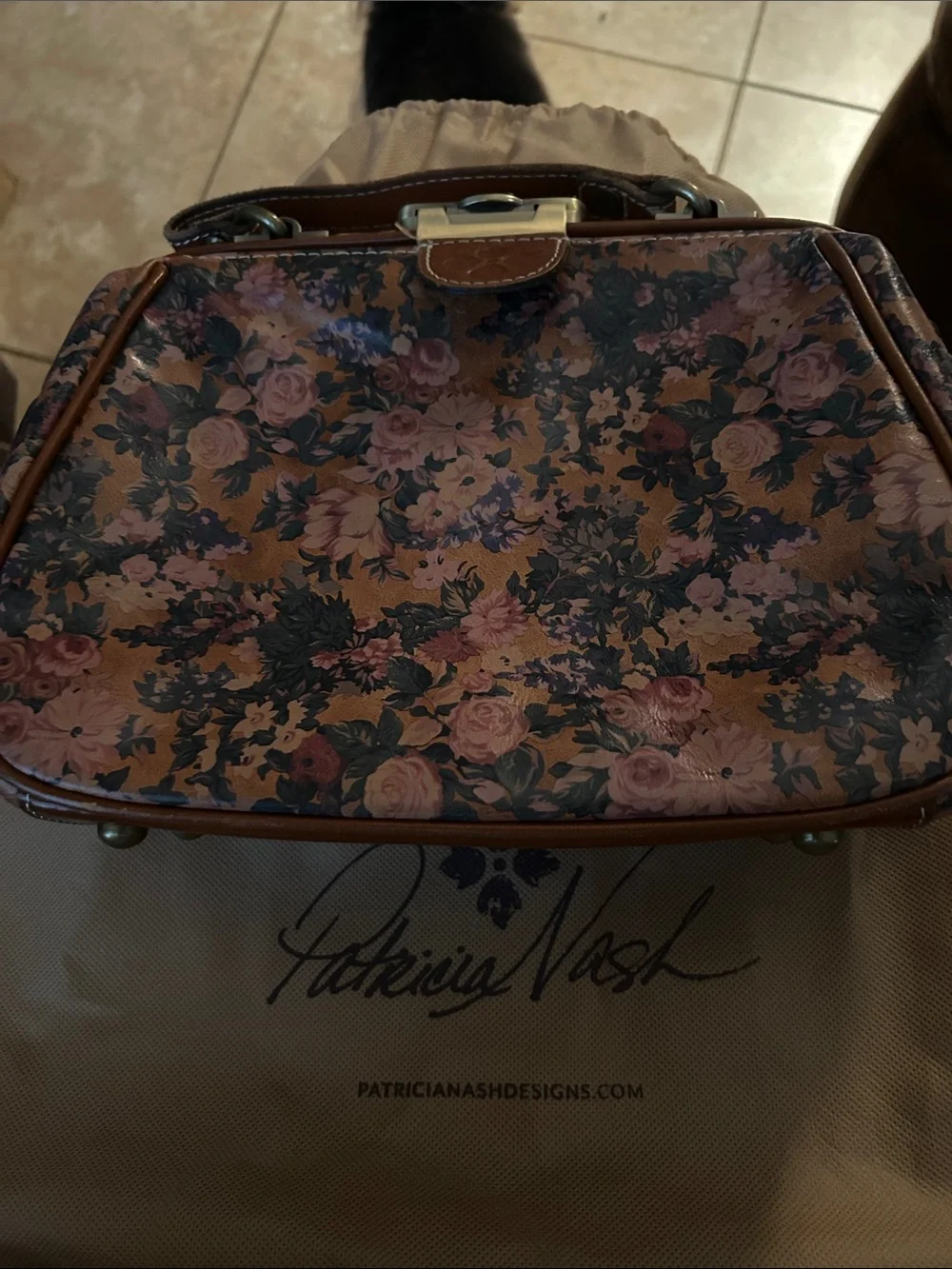 Patricia Nash Floral Brown and Pink Frame Satchel VGUC